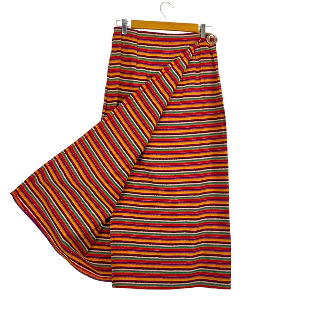 VINTAGE LALAMALA Colorful Striped Southwest Serape Style Maxi Wrap Skirt Small